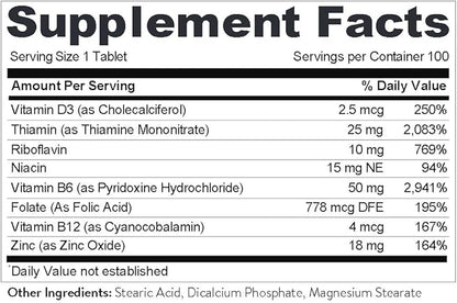 High B Complex Vitamins for Women B2, B6, B6, B12, B12, B1, B1, Vitamin 100 Tablets