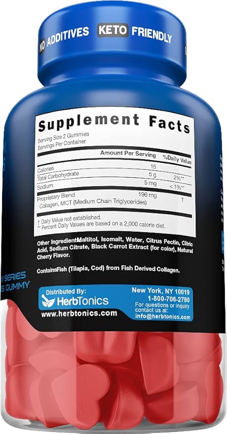 Herbtonics Keto Gummies with MCT + Collagen | Sugar Free MCT Oil Capsules | Anti Aging, Hair Growth, Skin Care & Strong Nails Protein Collagen Gummies | On-The-Go Keto Gummy