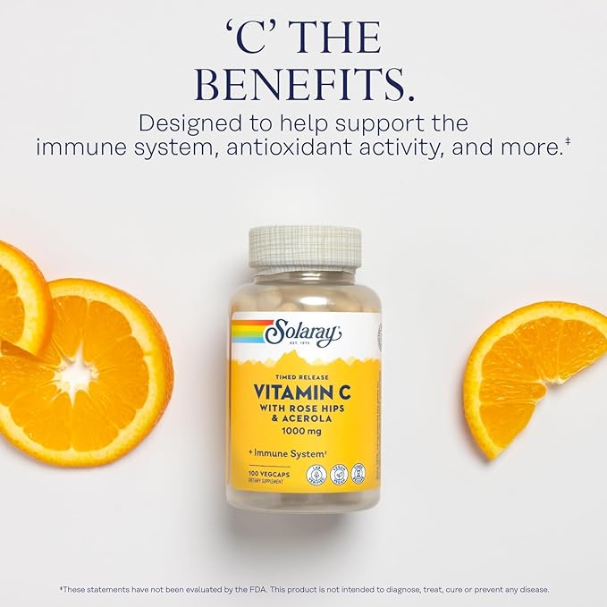 SOLARAY Vitamin C 1000mg 60 Day 100 Servings, 100 VegCaps