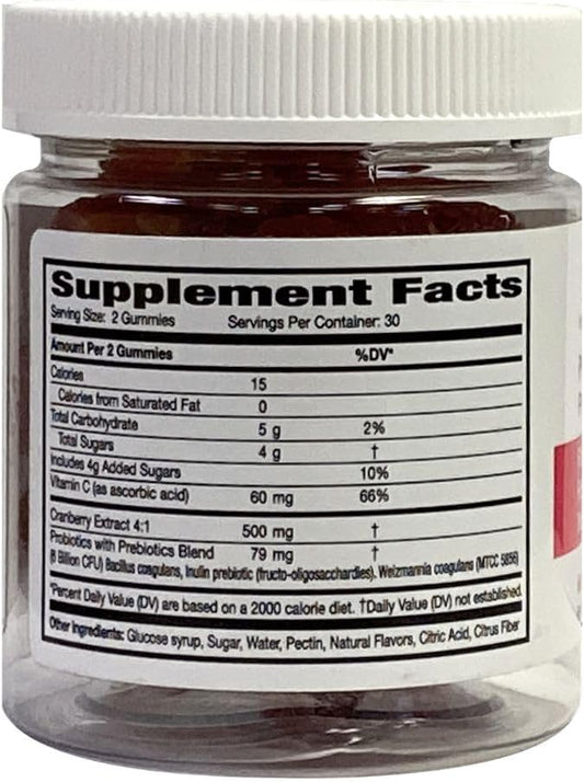 vH essentials Probiotic Gummies with Prebiotics & Cranberry, Concentrated Extract for Urinary Tract Health, Supports Vaginal Microflora Balance for a Healthy Feminine Tract, 60 Count