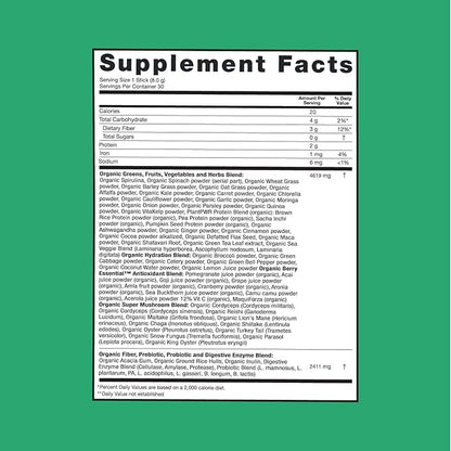 Zena Greens Organic Supergreens Powder 30 8g 8g Sticks |70+ Superfood 3G Fiber 0 Sugar