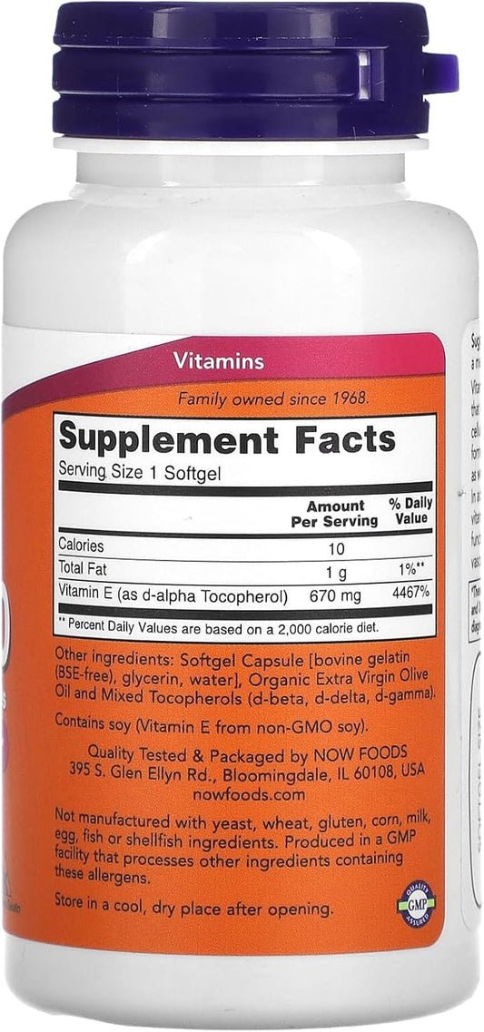 NOW Supplements, Vitamin E-1,000 IU Mixed 50 Softgels
