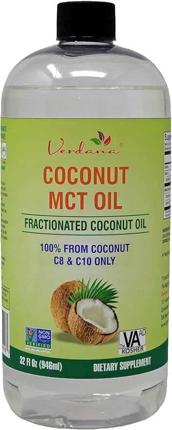 Verdana MCT Oil, Fractionated, Genuine 100% Coconut Derived, Kosher Food Grade, Vegan, Non-GMO, Great for Keto and Paleo Diet, Oil Pulling Oral Rinse Mouthwash (32 Fl Oz)