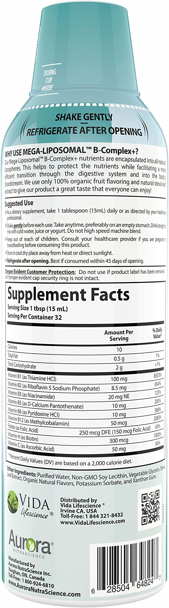 Aurora Nutrascience, Mega-Liposomal B-Complex + Vitamin 16 fl (480 mL)