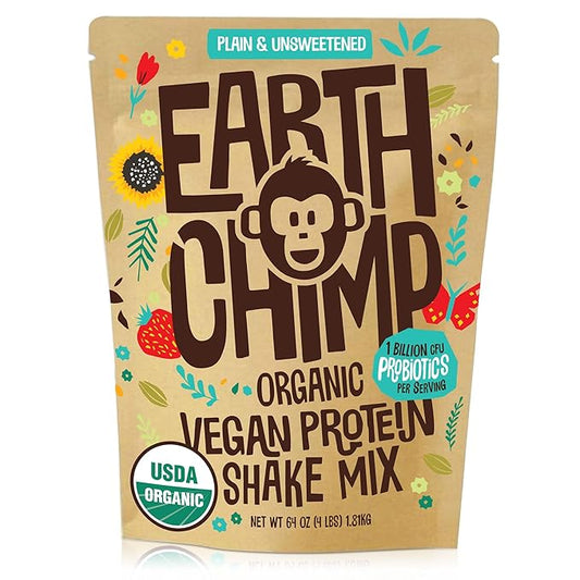 EarthChimp Organic Vegan Protein Powder 52 Servings, 64 Oz