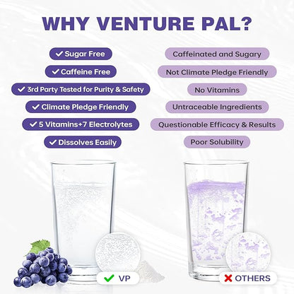 Venture Pal Sugar Free Electrolyte Powder Packets - Liquid Daily IV Drink Mix for Rapid Hydration & Party Recovery | 5 Vitamins & 7 Electrolytes| Keto Friendly | Non-GMO | Certified Vegan | 16 Sticks