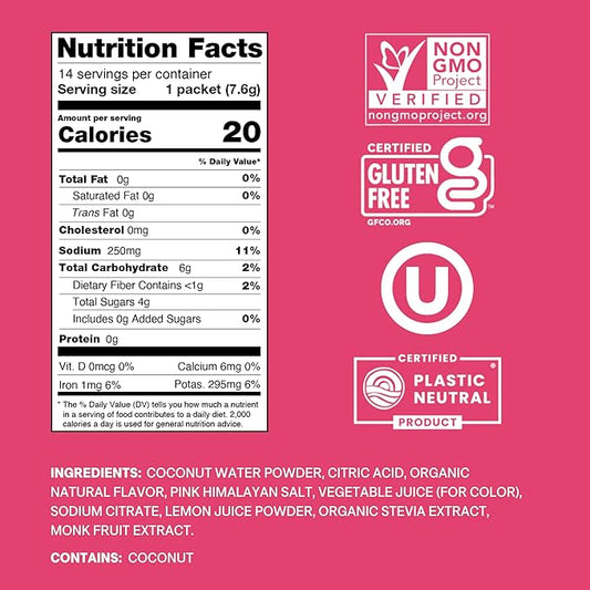 Cure Hydration | Plant-Based Electrolyte Drink Mix | No Added Sugar | FSA & HSA | Dehydration Relief Powder Made with Coconut Water | Non-GMO | Vegan | Pouch of 14 Packets - Tropical Punch
