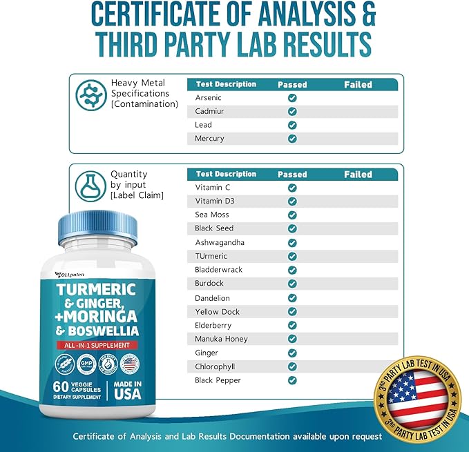 Turmeric Curcumin 30000mg Moringa 50000mg Ginger 3000mg Boswellia 3000mg Saffron 2000mg All-in-One 60 Capsules
