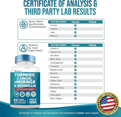 Turmeric Curcumin 30000mg Moringa 50000mg Ginger 3000mg Boswellia 3000mg Saffron 2000mg All-in-One 60 Capsules