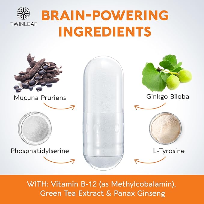 Dopamine Brain Support Supplement, 1000 mg Blend B12 and 60 Capsules