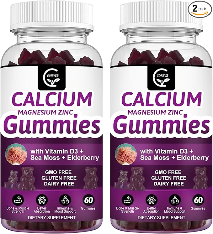 Calcium Magnesium Zinc Gummies with High 2:1 Ratio, D3 Sea Vegan-2 Pack