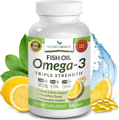 Best Triple Strength Omega 3 Fish 2400mg | 120 Capsules 864mg EPA 576mg DHA