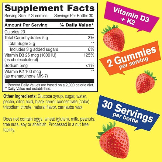 Vitamin D3 + K2 Gummies D3 1000 1000 IU, K2 100 100 MCG K2 D3 D3 Vitamin 60 Gummies