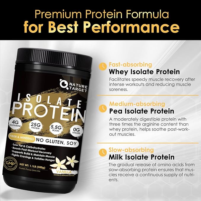 NATURE TARGET Isolate Whey Protein Powder 25g Protein 5.5g BCAAs, 1.1 Pound, 16 Servings