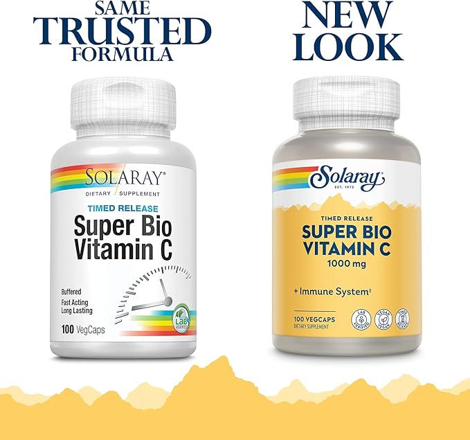 SOLARAY Super Bio Vitamin C 1000mg, 60 Day 50 Servings, 100 VegCaps