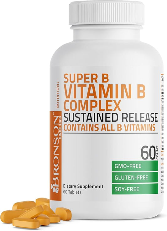 Bronson Super B Vitamin B Complex B1, B2, B2, B3, B3, B6, B6, B9 B9 - B12) Contains 60 Tablets