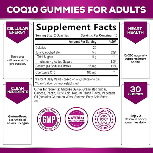 CoQ10 100mg Gummies Q10 Supplement, CoQ10 Gummies Q10 Gummy 30 Count Q10 Vitamins