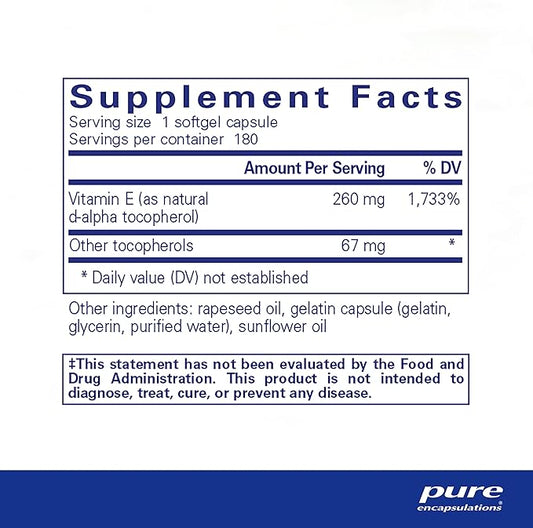 Pure Encapsulations Vitamin E (with Mixed Tocopherols) 180 Softgel