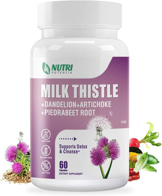 Milk Thistle Supplement with Dandelion Root, 80% Silymarin 60 Capsules