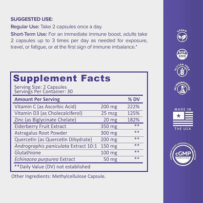 Immune Support Supplement with Vitamin C D3, Glutathione, (60ct) VitaminIQ