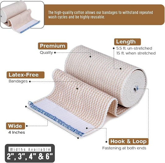 Premium Elastic Bandage Wrap (4” Wide, 25 Pack)