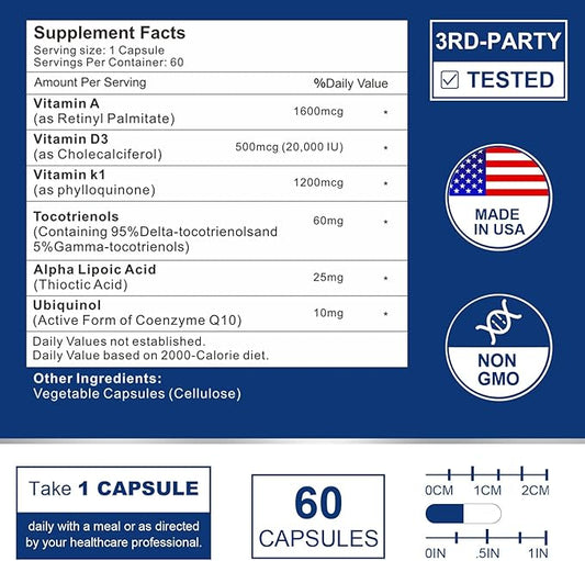 ADK Vitamin Supplement 20000 IU - High Potency Vitamins A, D3 and K1 for Heart, Bone Health and Immune Support Vitamin ADK 180 Capsules