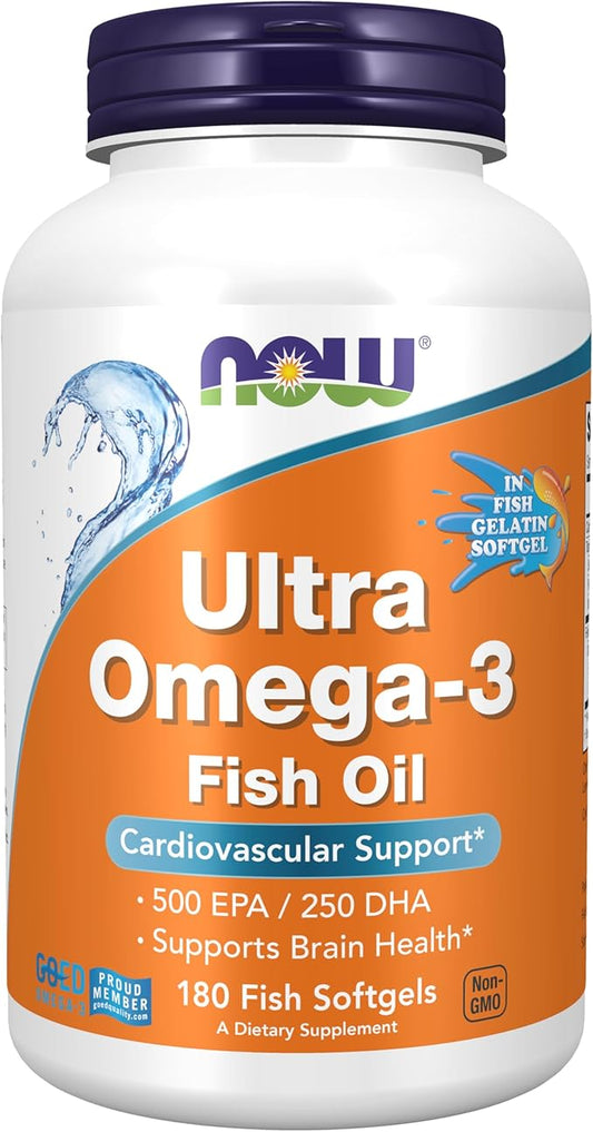 NOW Supplements, Ultra Omega-3, 500 EPA 250 DHA, 180-Fish Gelatin