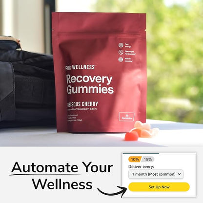 Recovery Gummies - Tart Cherry Gummies for Muscle Recovery - Hibiscus Cherry Flavor with Antioxidants & Electrolytes Combats Soreness, Fights Inflammation, Boosts Energy - Vegan, Non-GMO, Gluten-Free