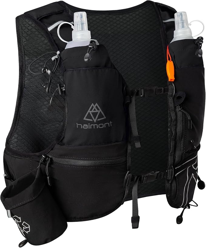 Haimont Hydration Running Vest with Water Bottles for Women Men, Adjustable Lightweight 8L Water Backpack with Soft Flasks for Trail Running