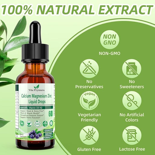 2 Pack Potassium Magnesium Supplement Liquid Drops Plus Calcium Omega-3 D3 B6 K2, Organic Liquid Potassium Magnesium Aspartate, Citrate, for Leg Cramp, Vascular Muscle & Electrolyte Balance