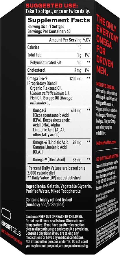 Mdrive Omega 3 Fish Oil 3-6-9 1200mg 1200mg from 60 Count
