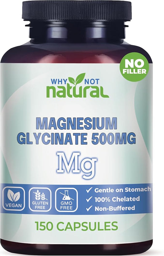 Why Not Natural Magnesium Glycinate 500 mg Capsules Supplement - Vegan, No Filler - Supports Sleep and Relaxation