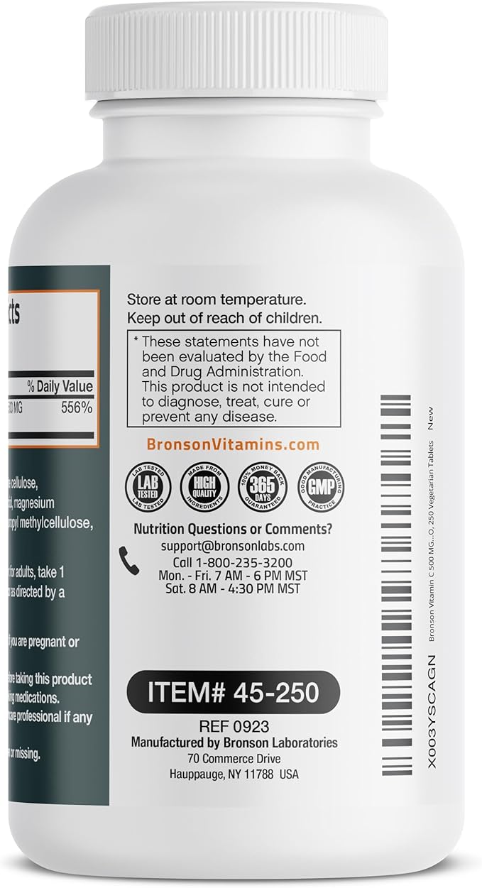 Bronson Vitamin C 500 MG Supports 250 Vegetarian