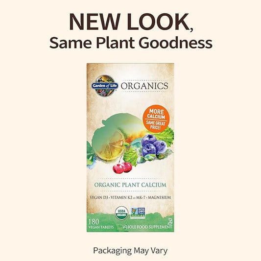 Garden of Life Organics Plant Calcium D3, and MK7, Gluten-Free 60 Day