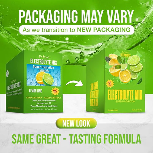 Dr. Price Electrolytes Powder Packets - Electrolytes No Sugar - Hydration Packets - Electrolyte Mix - Keto Electrolytes (30 Packets) Fasting Electrolytes - Water Enhancer, Sports Drink - Lemon-Lime