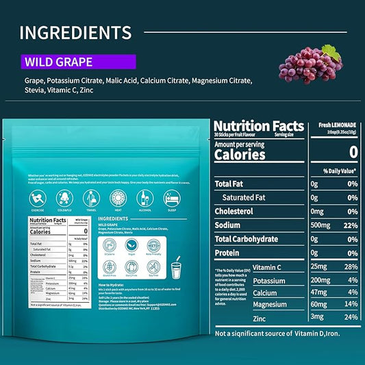 Electrolytes Powder Packets, 30 Sticks Hydration 0 Sugar 0 Calorie,