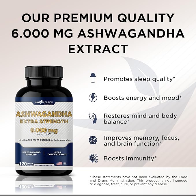 Ashwagandha Supplements - Extra Strength 6000mg 120 Veggie