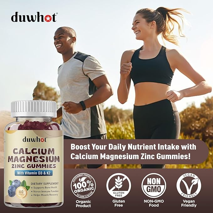 Calcium Magnesium Zinc Gummies with Vitamin D3 & K2, Chewable 60 Count