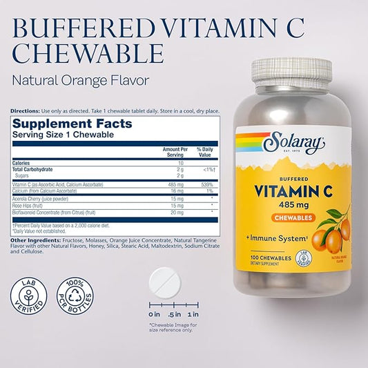 SOLARAY Chewable Vitamin C with Rose 60-Day Guarantee, 100 Serv, 100 Chewables