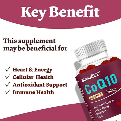 High Absorption - CoQ10 Gummies 200mg Q10 - CoQ10 Gummies 60 Count