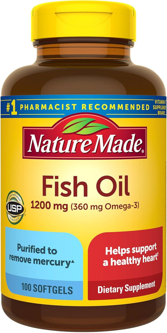 Nature Made Fish Oil 1200 mg 3 Fish 3 Supplement 100 Softgels, 50 Day