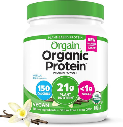 Orgain Organic Vegan Protein Powder, Vanilla Bean 21g Plant 4g Prebiotic 1.02 lb