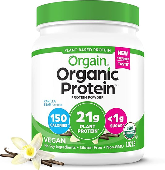 Orgain Organic Vegan Protein Powder, Vanilla Bean 21g Plant 4g Prebiotic 1.02 lb