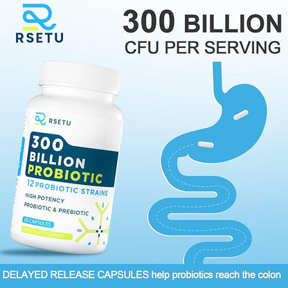 Probiotics for Women & Men - 300 Billion CFU Probiotic, 12 Strains Probiotics + 3 Organic Prebiotics, Daily Probiotics for Digestive Health, Gut, Immune, Constipation, Diarrhea, Bloating - 120 capsule