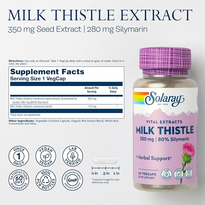 Solaray Milk Thistle Seed Extract One 350mg, Antioxidant 60 VegCaps