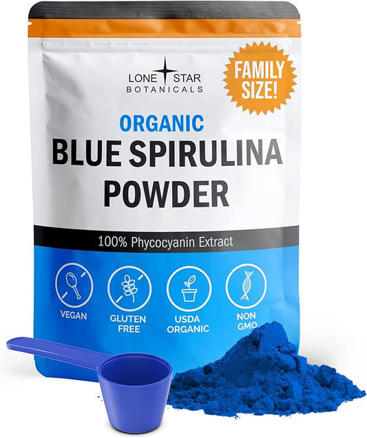 Organic Blue Spirulina Powder, 120 Servings - 100% Pure Superfood Blue-Green Algae, Natural Food Coloring for Smoothies & Protein Drinks - Non GMO, Gluten-Free, Vegan + USDA Certified, No Fishy Smell