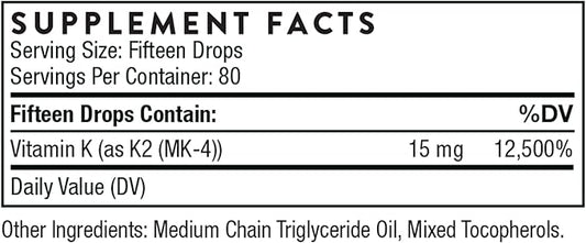 THORNE Vitamin K2 Liquid (1 mg per Drop) - Concentrated Vitamin K2 Supplement for Heart and Bone Support - 1 Fl Oz