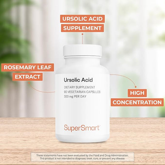 Supersmart - Ursolic Acid 300mg per Day (Well-Tolerated) - Rosemary Leaf Extract Supplement | Non-GMO & Gluten Free - 90 Vegetarian Capsules