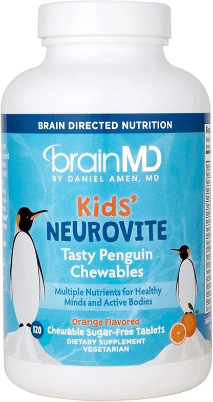 BRAINMD Dr Amen Kids’ NeuroVite, Orange Flavor 120 Penguin-Shaped 60 Servings