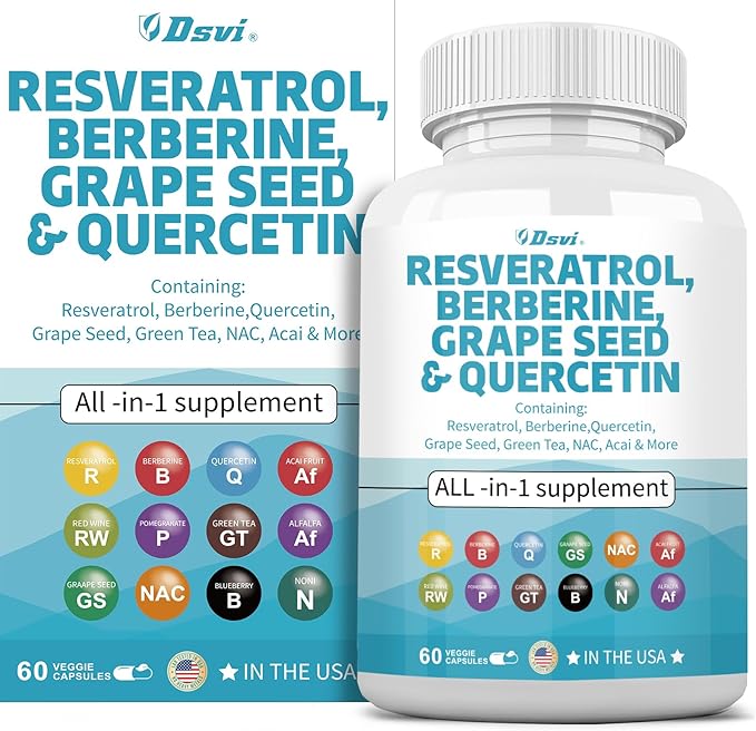 60 Capsules Resveratrol 6000mg Berberine 3000mg 3000mg Quercetin 4000mg Green